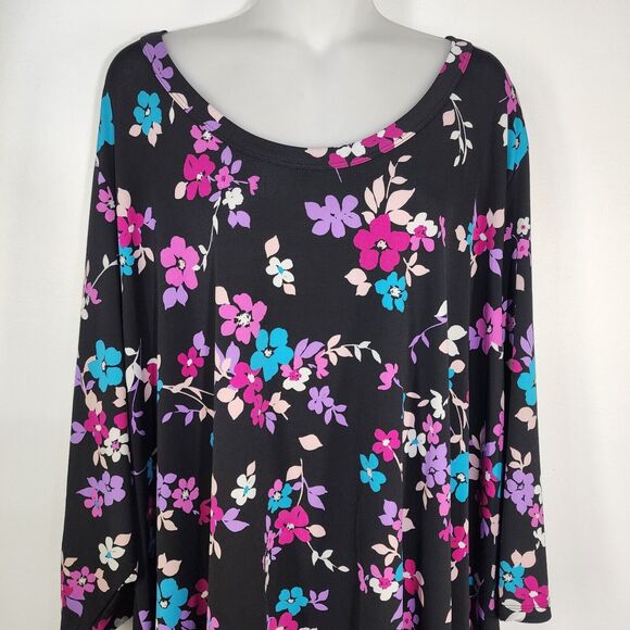 Woman Within Tunic Top Womens Plus 4X Pullover 3/4 Sleeve Sharkbite Hem Floral - Picture 3 of 10